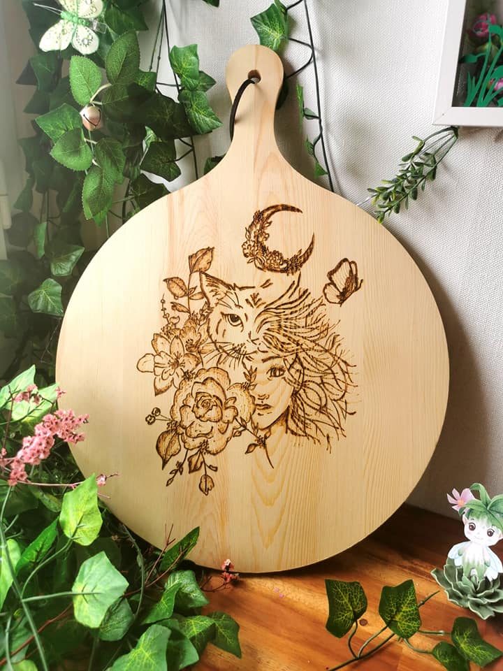 Mi femme Mi chat - Pyrogravure