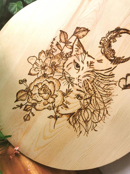 Mi femme Mi chat - Pyrogravure