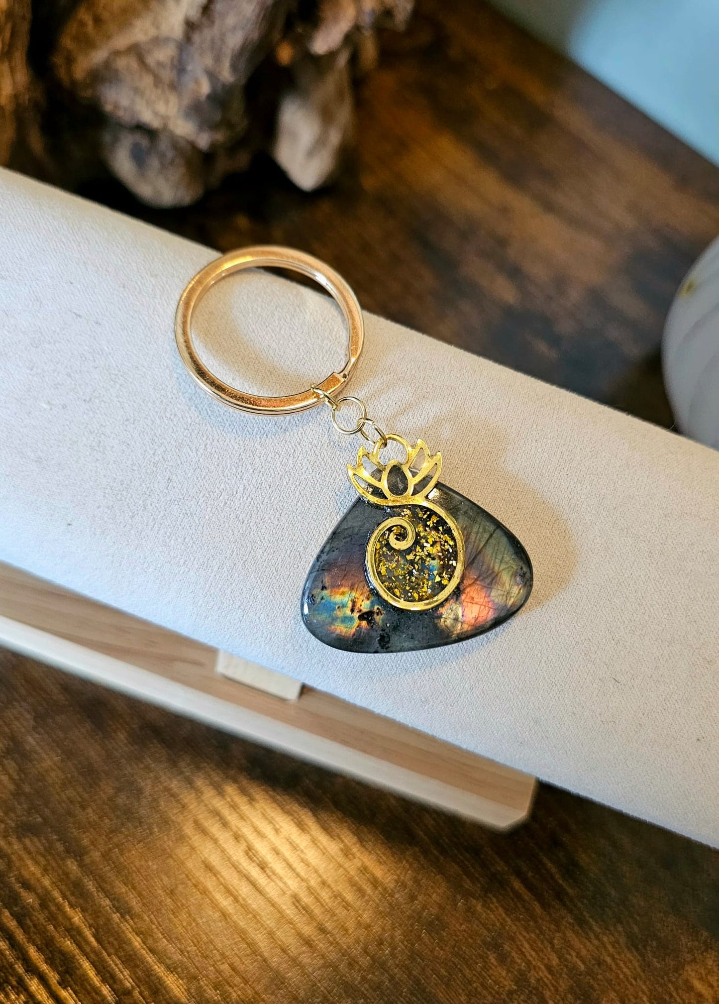 Porte clés lotus labradorite